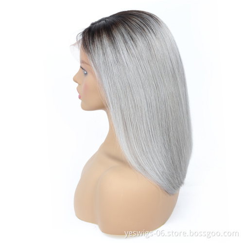 Yeswigs Ombre Bob Swiss Lace 1b-grey Human Hair Frontal Wig Straight Virgin Hair Cuticle Aligned Brazilian Wig Remy Hair Ombre